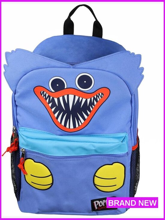Handbags - Huggy Wuggy Character Backpack 18" Casual Daypack with 3D Ears and Tech Sleeve